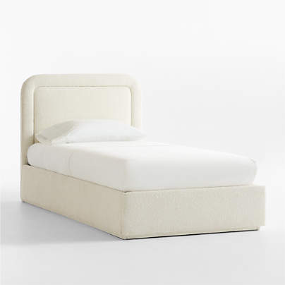 Mira Cream Boucle Upholstered Kids Twin Storage Bed