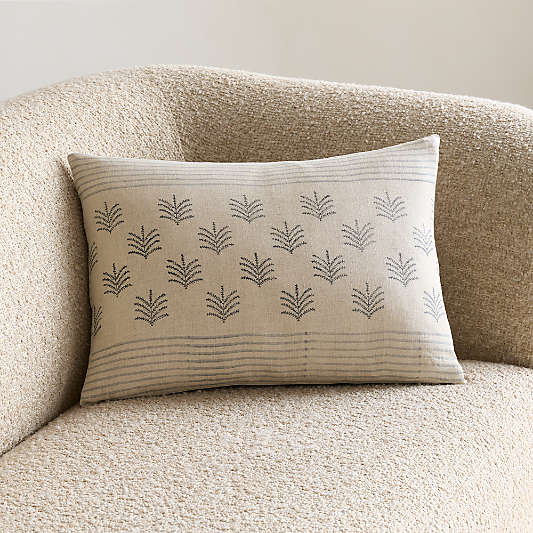 Mira Linen 22"x15" Blue Reversible Hand PrintedThrow Pillow Cover