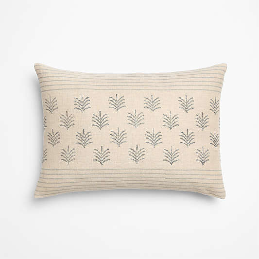 Mira Linen 22"x15" Blue Reversible Hand PrintedThrow Pillow Cover