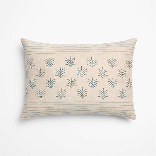 Mira Linen 22"x15" Blue Reversible Hand PrintedThrow Pillow Cover