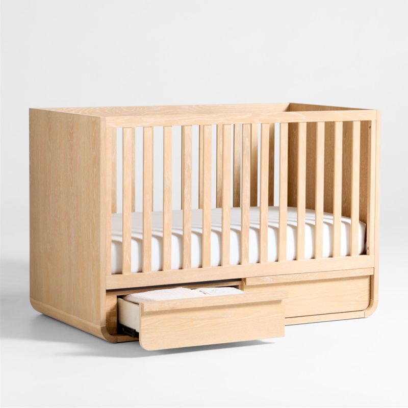 Mira Natural Oak Wood Convertible Baby Crib with Storage - image 6 of 7