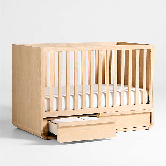 Mira Natural Oak Wood Convertible Baby Crib with Storage