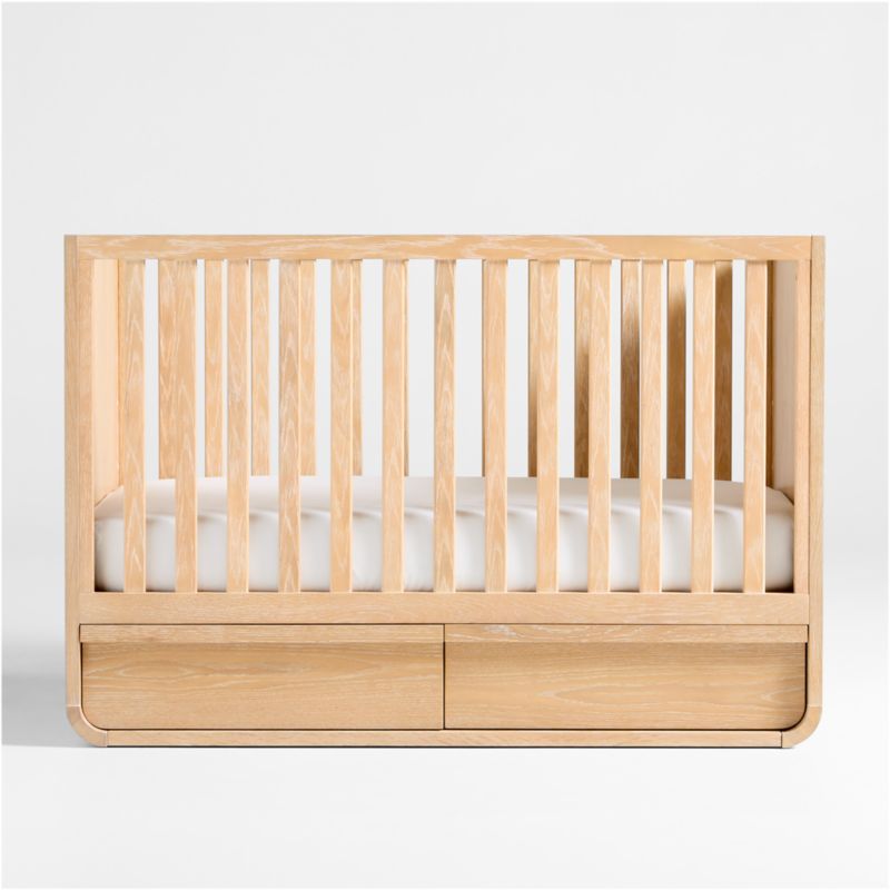 Mira Natural Oak Wood Convertible Baby Crib with Storage - image 4 of 7