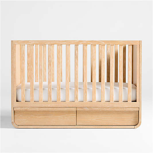 Mira Natural Oak Wood Convertible Baby Crib with Storage