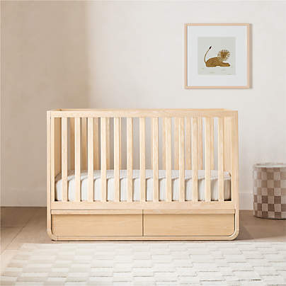 Mira Natural Oak Wood Convertible Storage Crib
