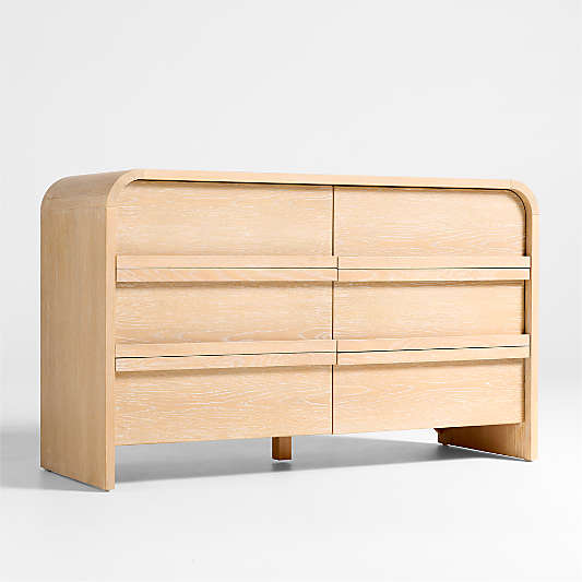 Mira 52" Natural Oak Wood Wide 6-Drawer Kids Dresser
