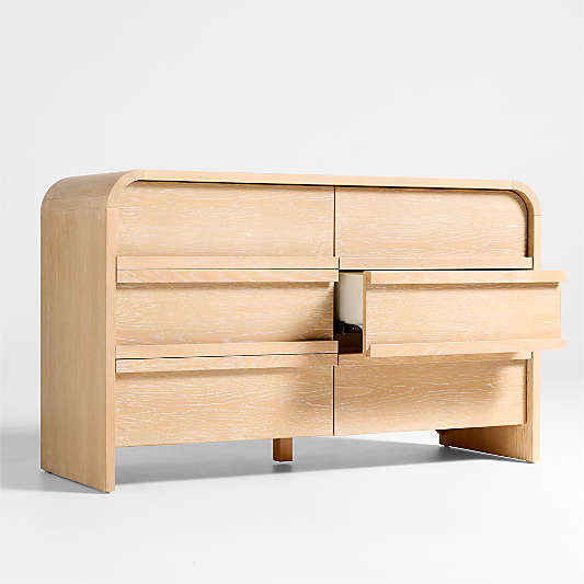 Mira 52" Natural Oak Wood Wide 6-Drawer Kids Dresser