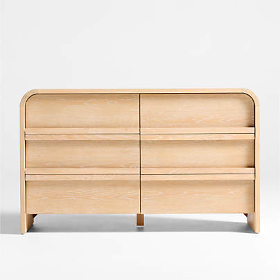 Mira 52" Natural Oak Wood Wide 6-Drawer Kids Dresser