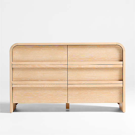 Mira 52" Natural Oak Wood Wide 6-Drawer Kids Dresser