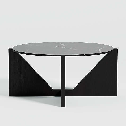 Miro Black Marble and Ebonized Mahogany Wood 41" Round Coffee Table