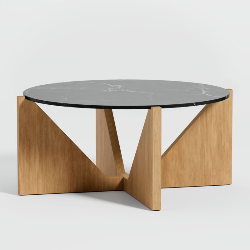 Miro Black Marble and Natural Mahogany Wood 41" Round Coffee Table - image 3 of 7