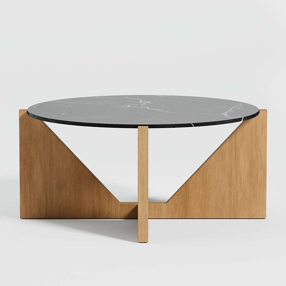 Miro Black Marble Coffee Table with Natural White Oak Wood Base