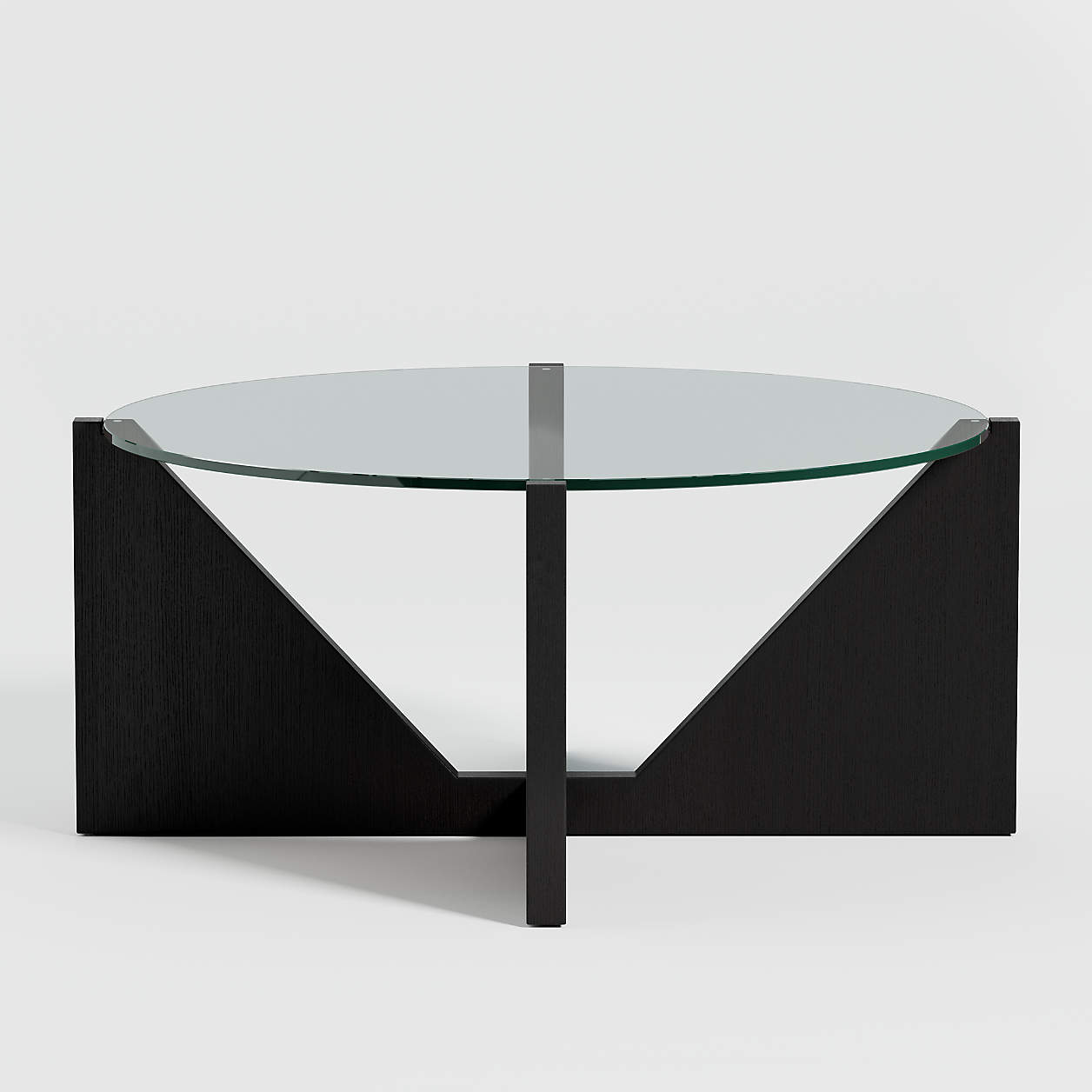 Miro Glass Coffee Table with Black Ebonized White Oak Wood Base Crate