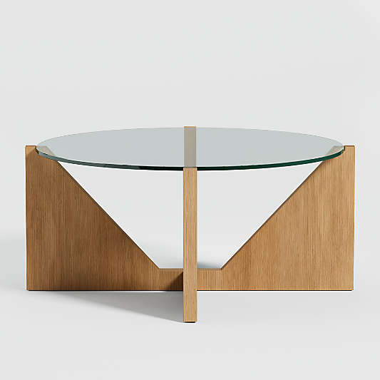Miro Glass Coffee Table with Natural Wood Base
