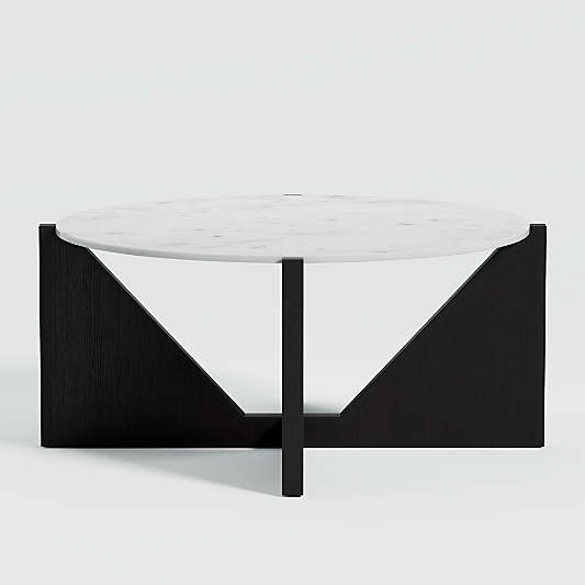 Miro White Marble and Ebonized Mahogany Wood 41" Round Coffee Table