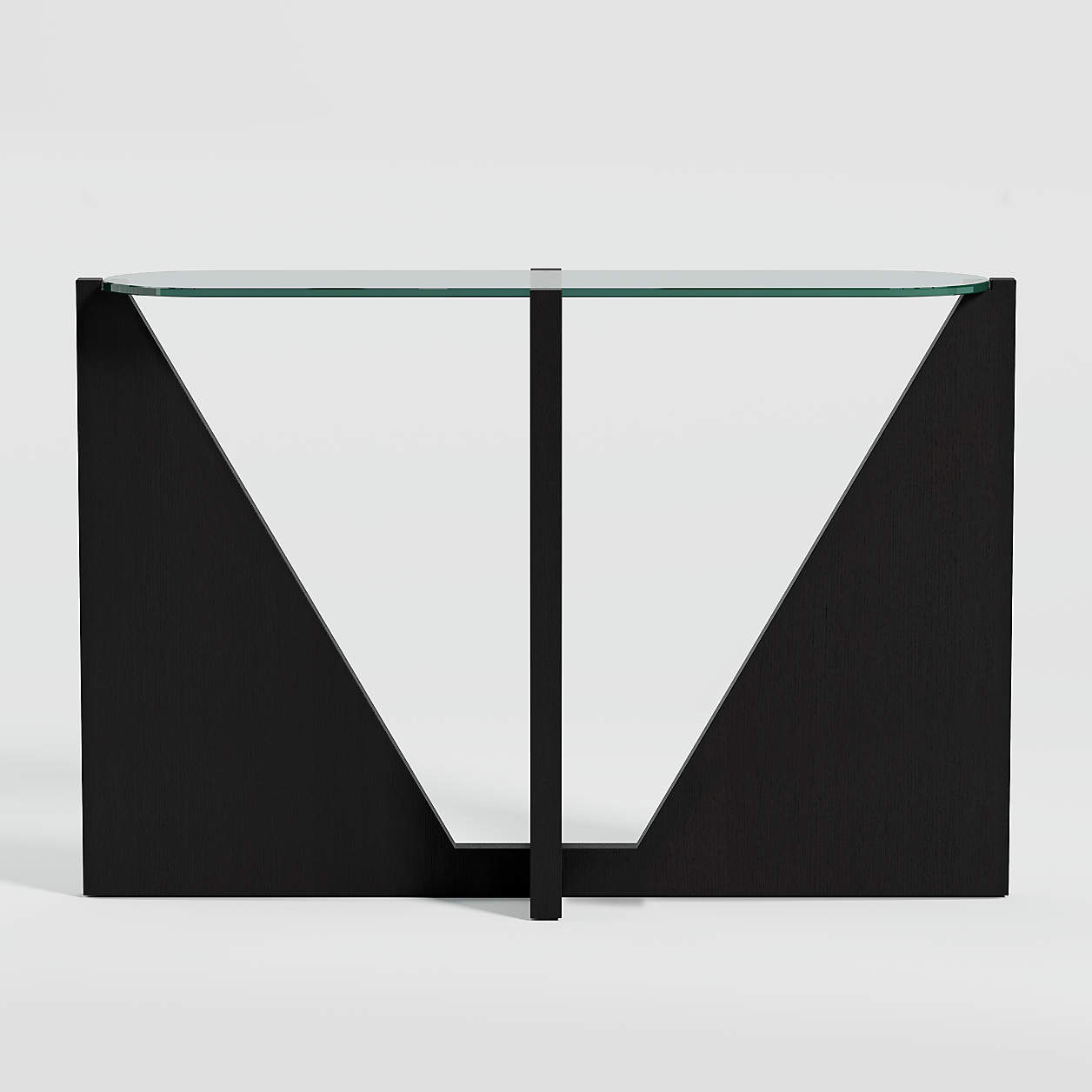 Miro Glass Console Table with Black Ebonized White Oak Wood Base