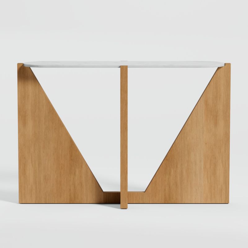 Miro White Marble Console Table with Natural White Oak Wood Base