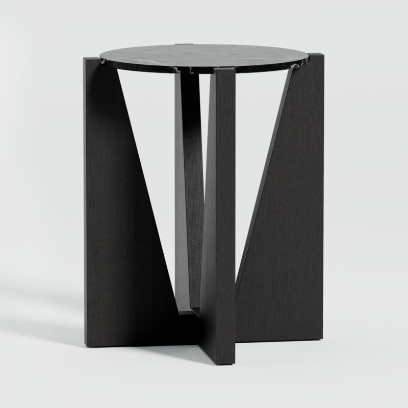 Miro Black Marble Round End Table with Black Ebonized White Oak Wood Base - image 3 of 8