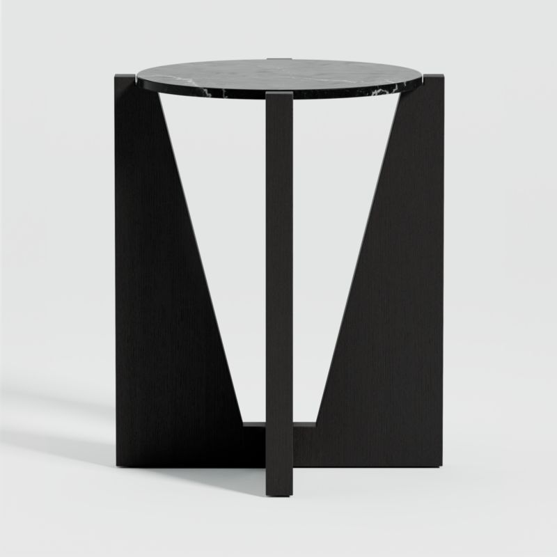 Miro Black Marble Round End Table with Black Ebonized White Oak Wood Base - image 0 of 8