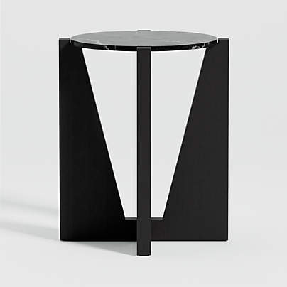 Miro Black Marble Round End Table with Black Ebonized White Oak Wood Base