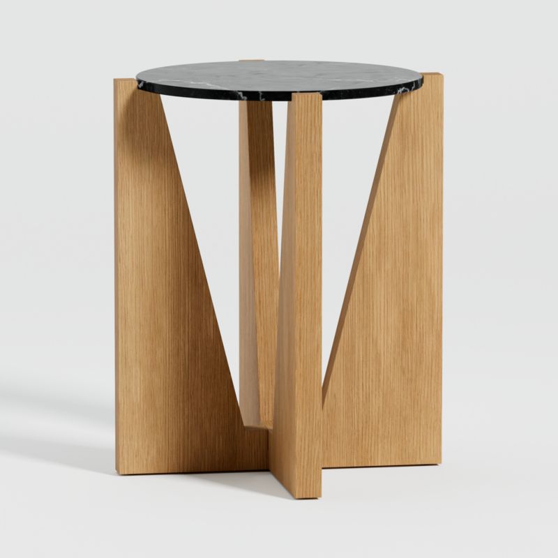 Miro Black Marble Round End Table with Natural White Oak Wood Base - image 3 of 8