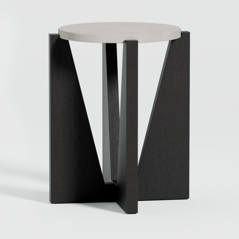 Miro Concrete Round End Table with Black Ebonized White Oak Wood Base