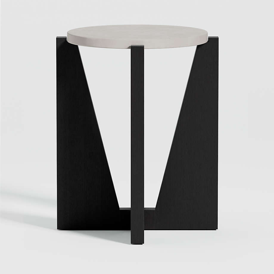 Miro Concrete Round End Table with Black Ebonized White Oak Wood Base