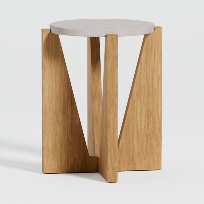 Miro Concrete Round End Table with Natural White Oak Wood Base