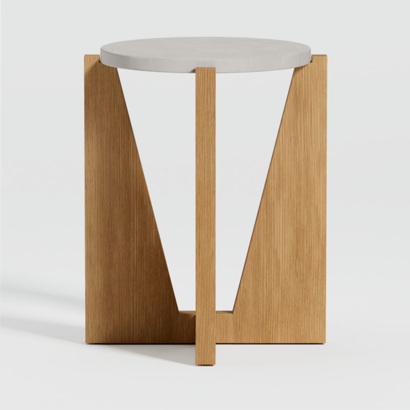 Miro Concrete Round End Table with Natural White Oak Wood Base