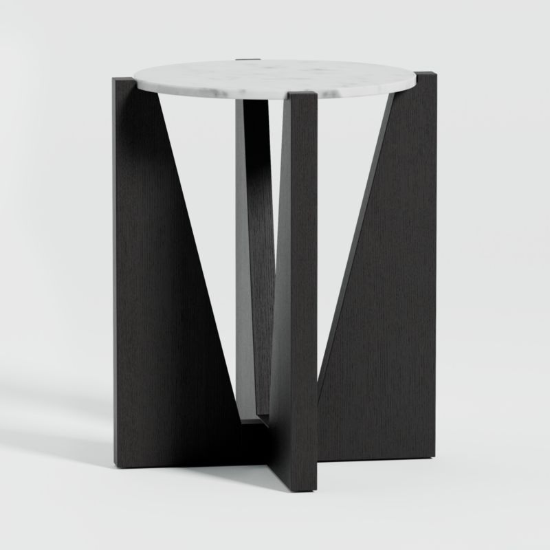 Miro White Marble Round End Table with Black Ebonized White Oak Wood Base