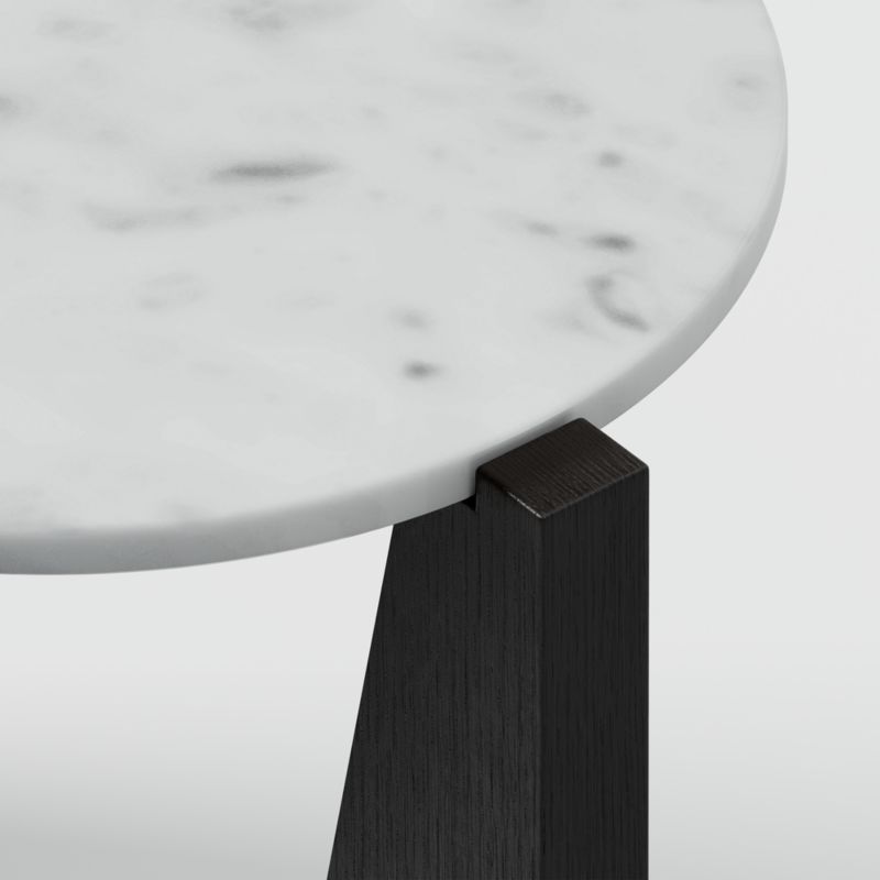 Miro White Marble Round End Table with Black Ebonized White Oak Wood Base