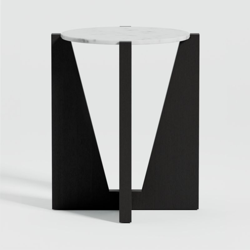 Miro White Marble Round End Table with Black Ebonized White Oak Wood Base