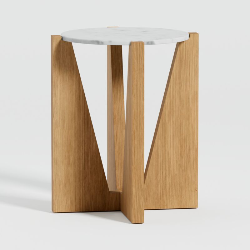 Miro White Marble Round End Table with Natural White Oak Wood Base