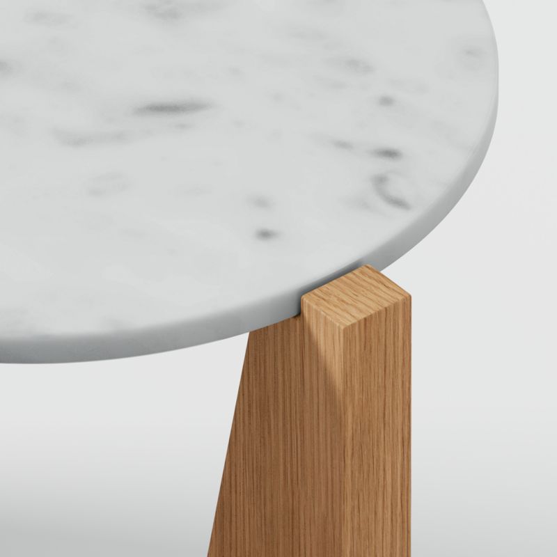 Miro White Marble Round End Table with Natural White Oak Wood Base