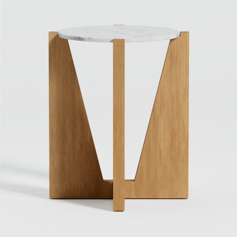 Miro White Marble Round End Table with Natural White Oak Wood Base