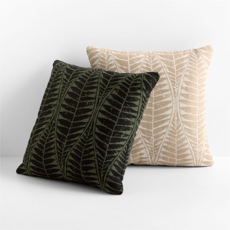 Mirrored Palm Jacquard 20"x20" Warm Sand Beige Indoor/Outdoor Throw Pillow - image 2 of 3