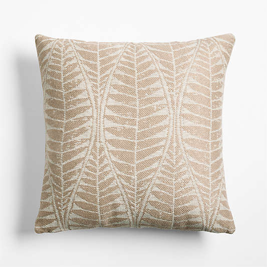 Mirrored Palm Jacquard 20"x20" Warm Sand Beige Indoor/Outdoor Throw Pillow