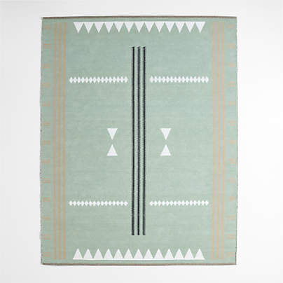 Mirror Pattern Green Chenille Kids Area Rug 5'x8'