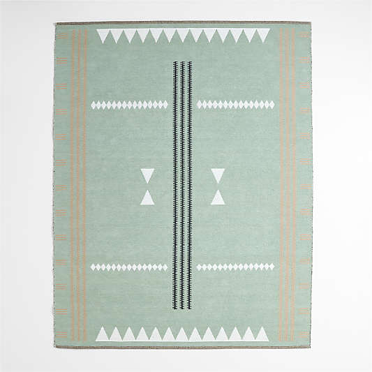Mirror Pattern Green Chenille Kids Area Rug 5'x8'