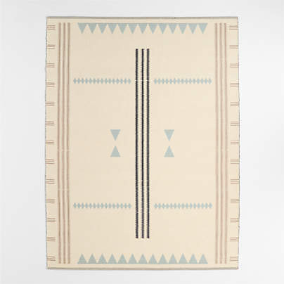 Mirror Pattern Mist Blue Chenille Kids Area Rug 5'x8'