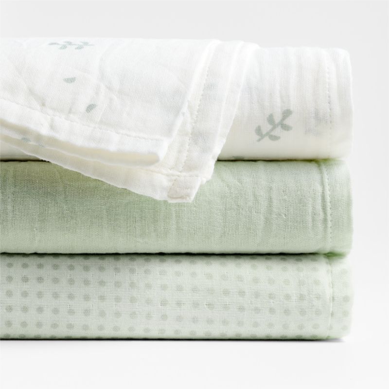 Mixed Print Muted Teal Organic Cotton Gauze Baby Swaddle Blankets, Set of 3 - image 0 of 3