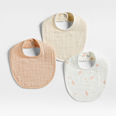 View Mixed Print Pink Organic Cotton Gauze Baby Bib, Set of 3 details