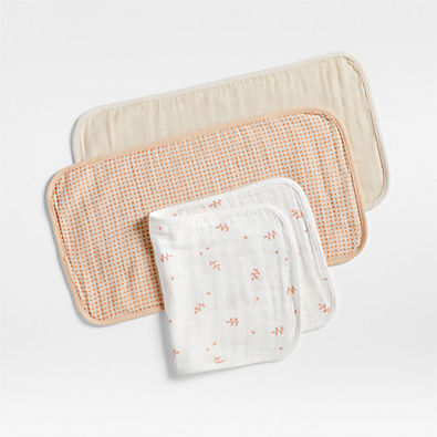 View Mixed Print Pink Organic Cotton Gauze Baby Burp Cloth, Set of 3 details