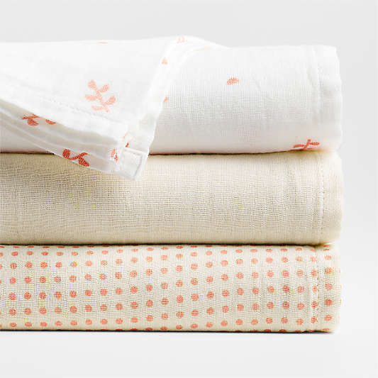 Mixed Print Pink Organic Cotton Gauze Baby Swaddle Blankets, Set of 3