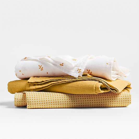 Mixed Print Savannah Yellow Organic Cotton Gauze Baby Swaddle Blankets, Set of 3