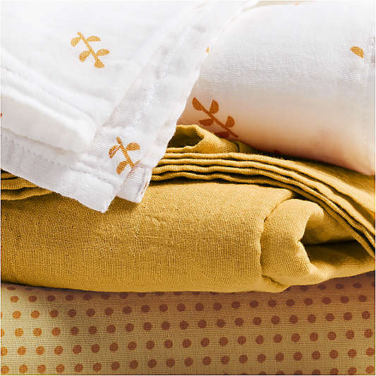 Mixed Print Savannah Yellow Organic Cotton Gauze Baby Swaddle Blankets, Set of 3