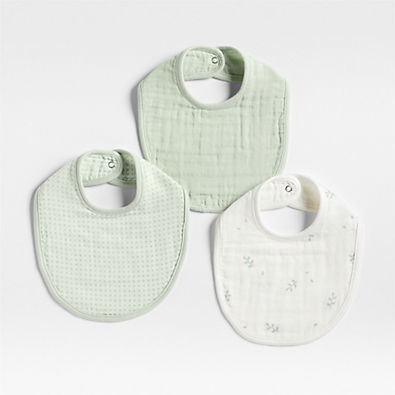 View Mixed Print Muted Teal Organic Cotton Gauze Baby Bib, Set of 3 details
