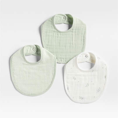 Mixed Print Muted Teal Organic Cotton Gauze Baby Bib, Set of 3