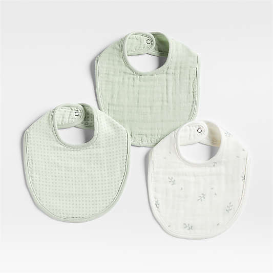 Mixed Print Muted Teal Organic Cotton Gauze Baby Bib, Set of 3