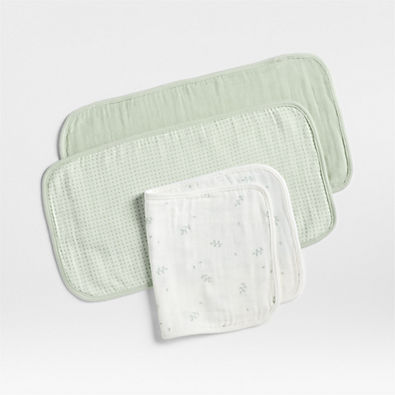 View Mixed Print Muted Teal Organic Cotton Gauze Baby Burp Cloth, Set of 3 details